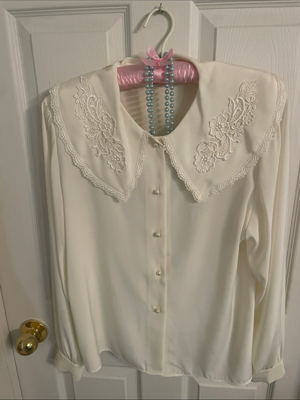 🫖✨Vintage Cream Lace Collar Blouse Size M - Picture 4 of 13
